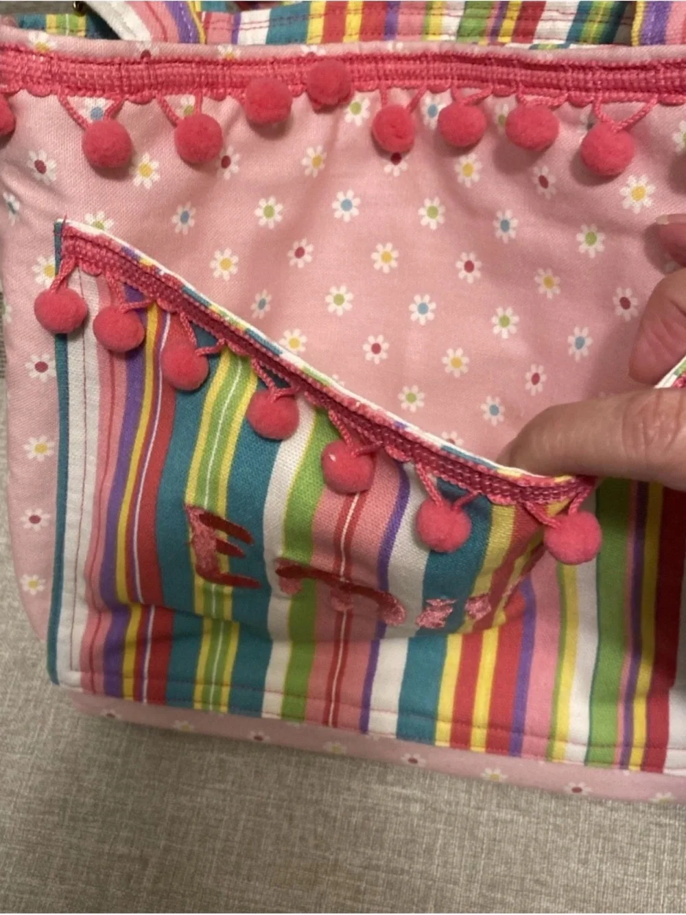 NWT Small Hand Made Diaper Bag with Bib Burp Cloth Emily Hand Sewn Baby Bag Pink